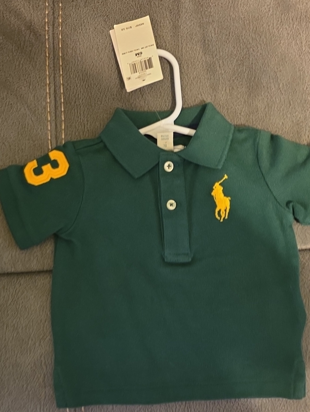 Ralph Lauren Green Polo with Yellow Pony & Sleeve Patch